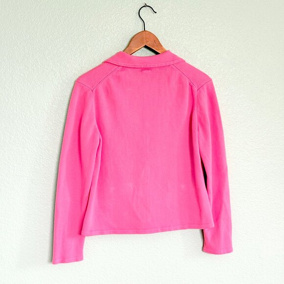 VTG Harold's Pink Bow Collared Twee Cotton Sweater Cardigan Size L - Picture 3 of 16
